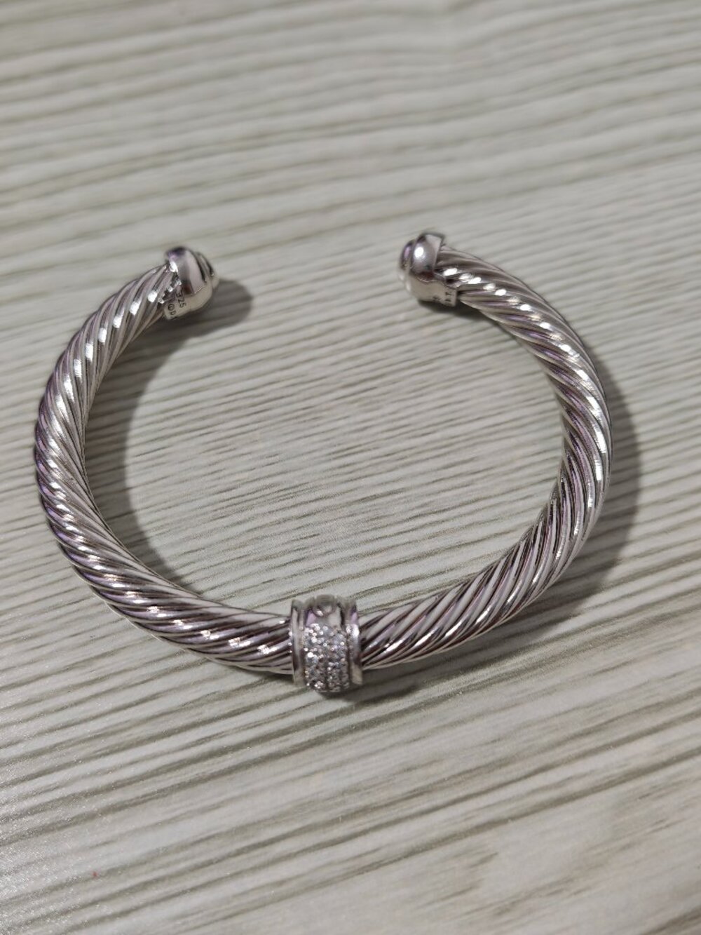 David Yurman Silver Twisted Cable Cuff with Pave Rondelle